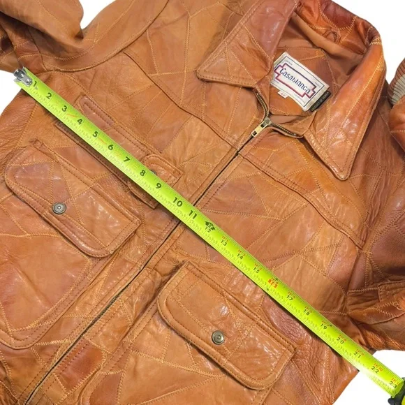 Vintage Casablanca Patchwork Zig Zag Stitch Leather Bomber Jacket